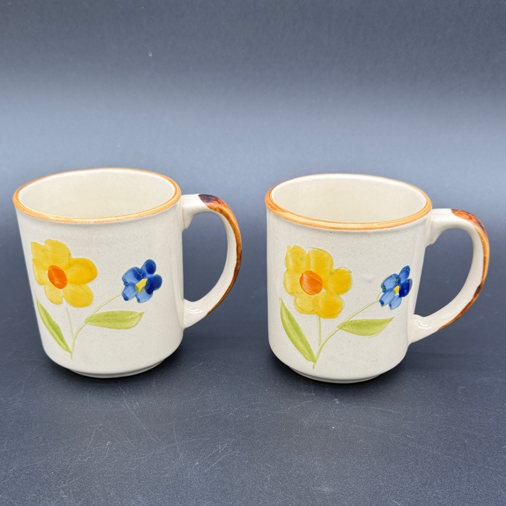 Vintage Stoneware Floral Mugs Sunnycraft Collection Made in Korea Hand-Painted